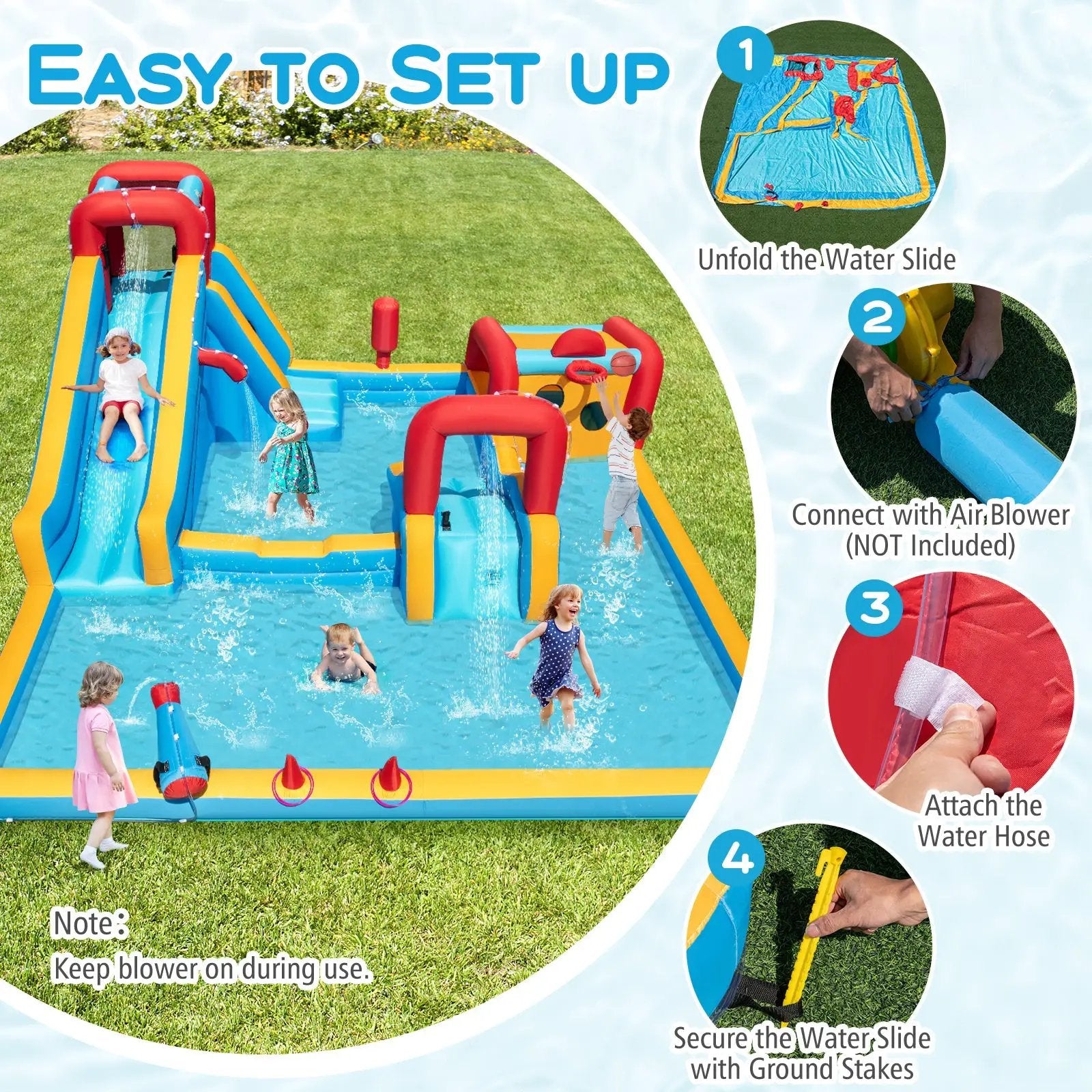 Inflatable Double Water Slide Park 9-in-1 Giant Bounce House Blower Excluded by DirectDeals