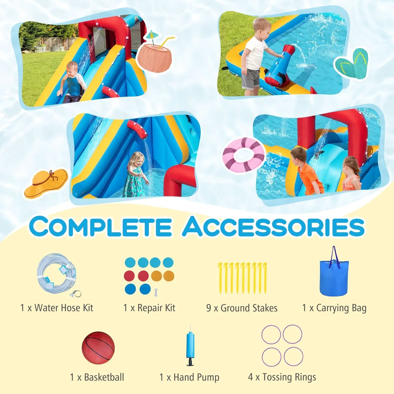 Inflatable Double Water Slide Park 9-in-1 Giant Bounce House Blower Excluded by DirectDeals