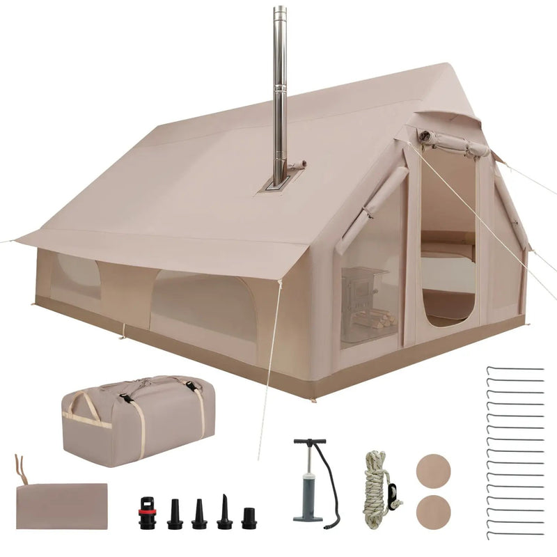 Inflatable Camping Tent 6-10 Person with Stove Jack Beige by DirectDeals