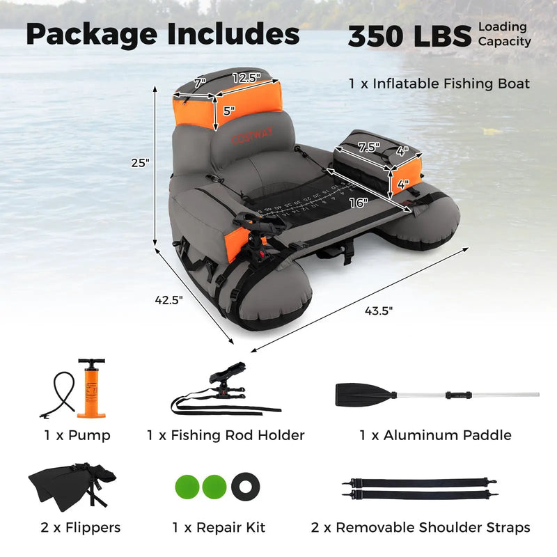 Inflatable Fishing Float Tube with Shoulder Straps and Storage for Angling by DirectDeals