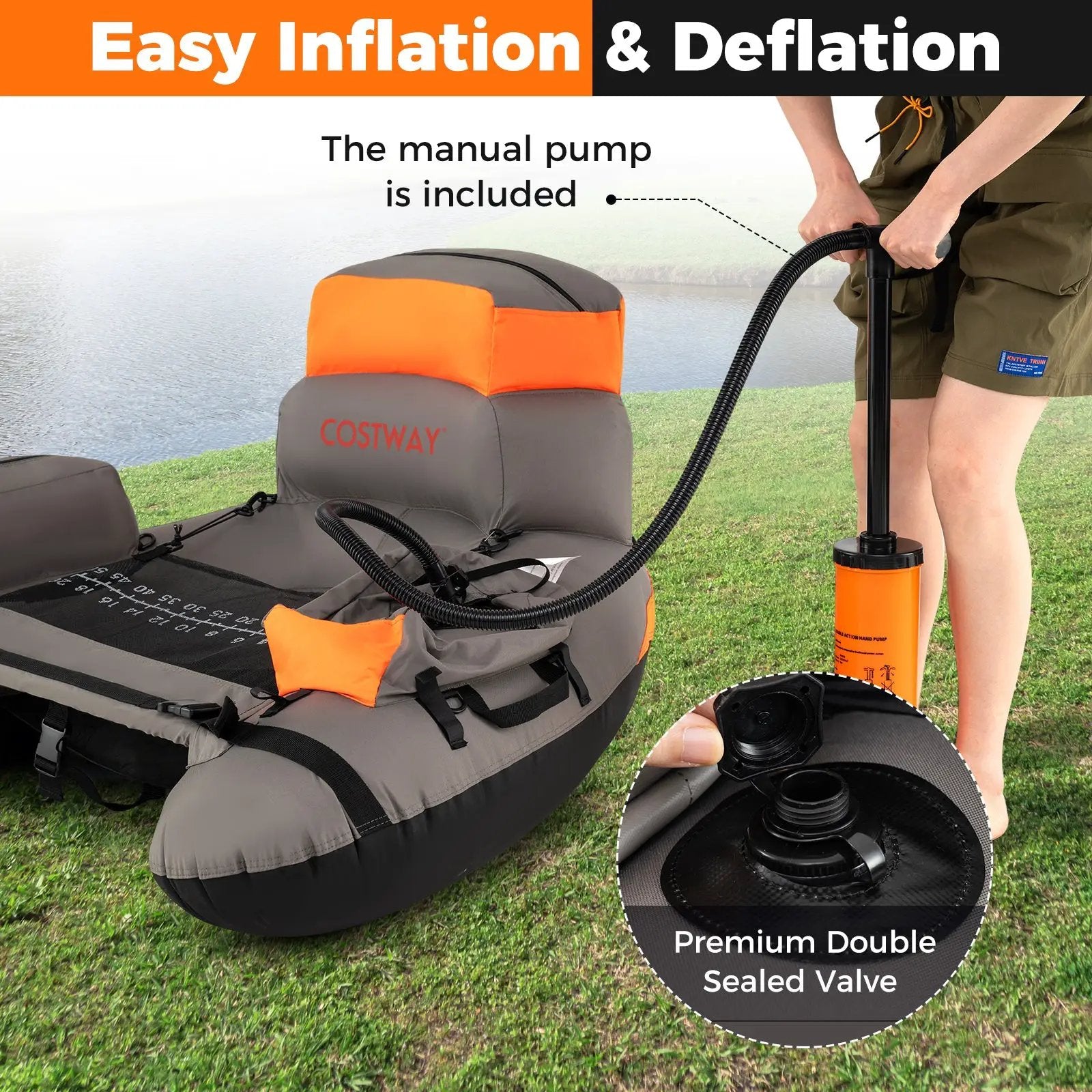 Inflatable Fishing Float Tube with Shoulder Straps and Storage for Angling by DirectDeals