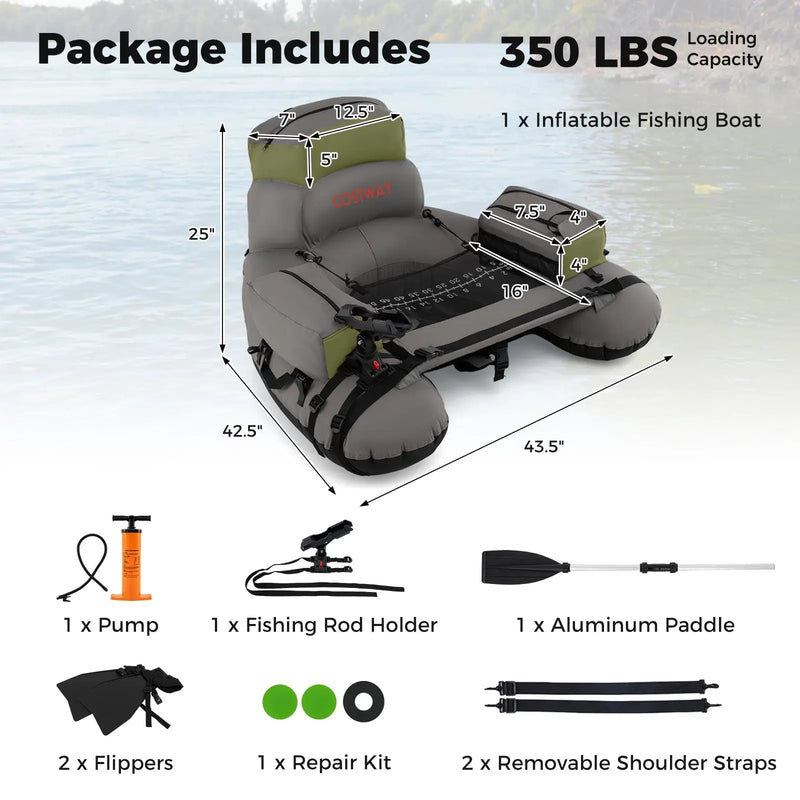 Inflatable Fishing Float Tube with Shoulder Straps and Storage for Angling by DirectDeals