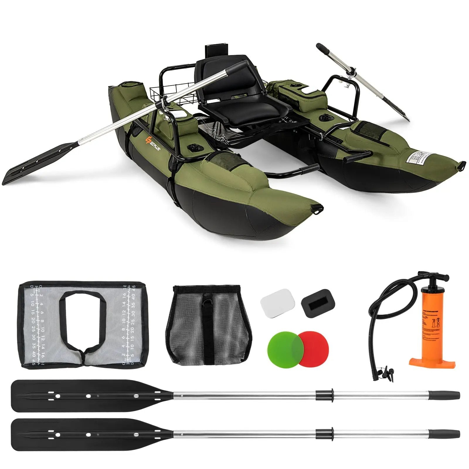 Inflatable Fishing Float Tube with Foldable Padded Seat and Adjustable Footrest-Green by DirectDeals