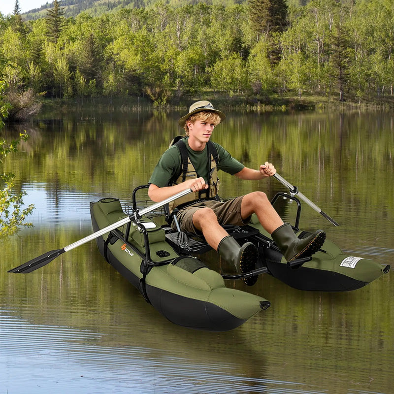 Inflatable Fishing Float Tube with Foldable Padded Seat and Adjustable Footrest-Green by DirectDeals