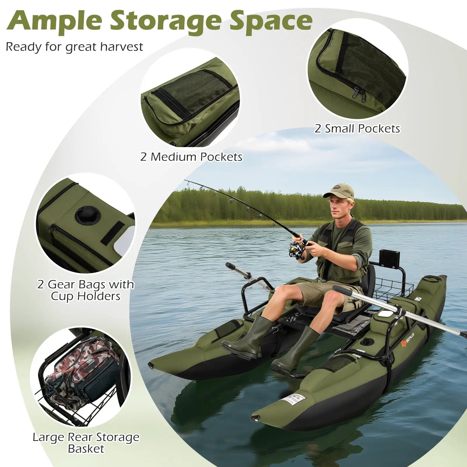 Inflatable Fishing Float Tube with Foldable Padded Seat and Adjustable Footrest-Green by DirectDeals
