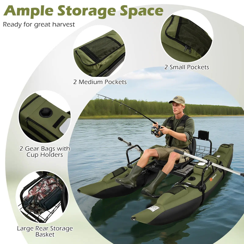 Inflatable Fishing Float Tube with Foldable Padded Seat and Adjustable Footrest-Green by DirectDeals