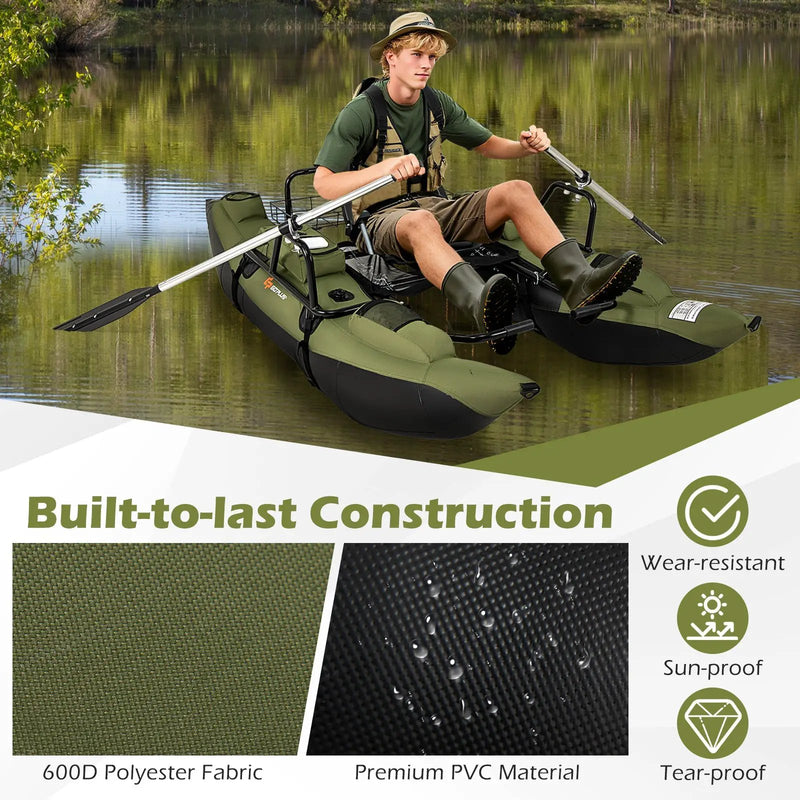 Inflatable Fishing Float Tube with Foldable Padded Seat and Adjustable Footrest-Green by DirectDeals