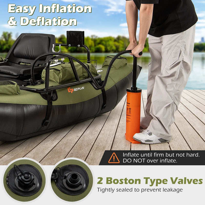 Inflatable Fishing Float Tube with Foldable Padded Seat and Adjustable Footrest-Green by DirectDeals