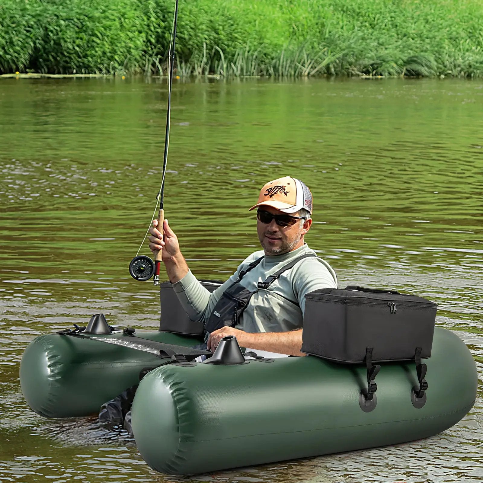 Inflatable Fishing Float Tube for Angling with Fish Ruler and Angling Base by DirectDeals