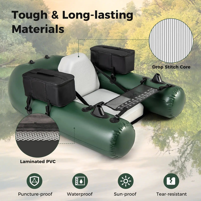 Inflatable Fishing Float Tube for Angling with Fish Ruler and Angling Base by DirectDeals