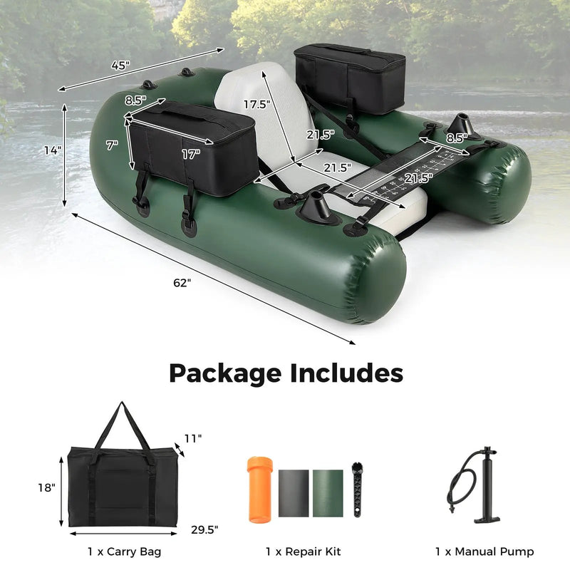 Inflatable Fishing Float Tube for Angling with Fish Ruler and Angling Base by DirectDeals