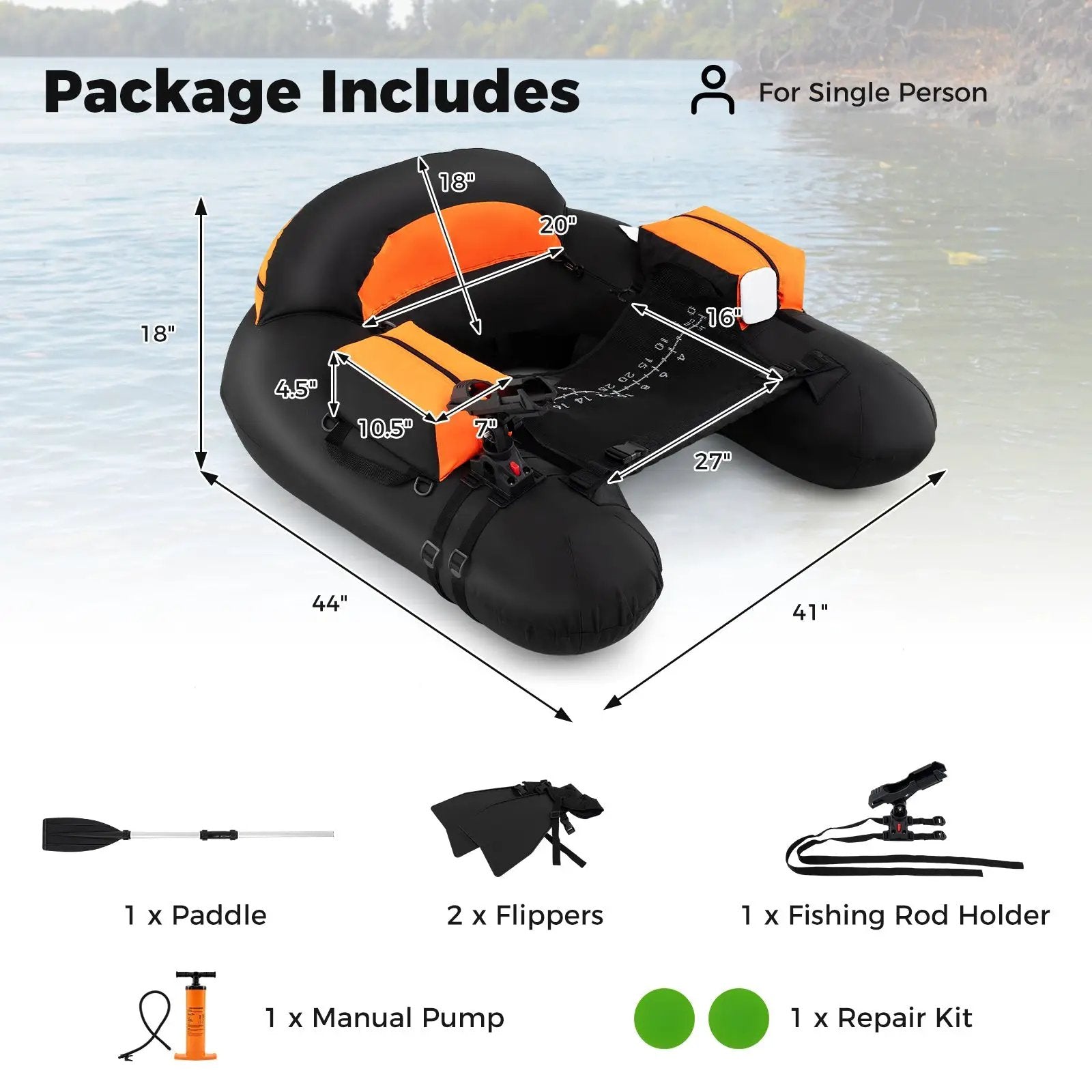Inflatable Float Tube with Adjustable Fishing Rod Holder and Fish Hook Stator by DirectDeals