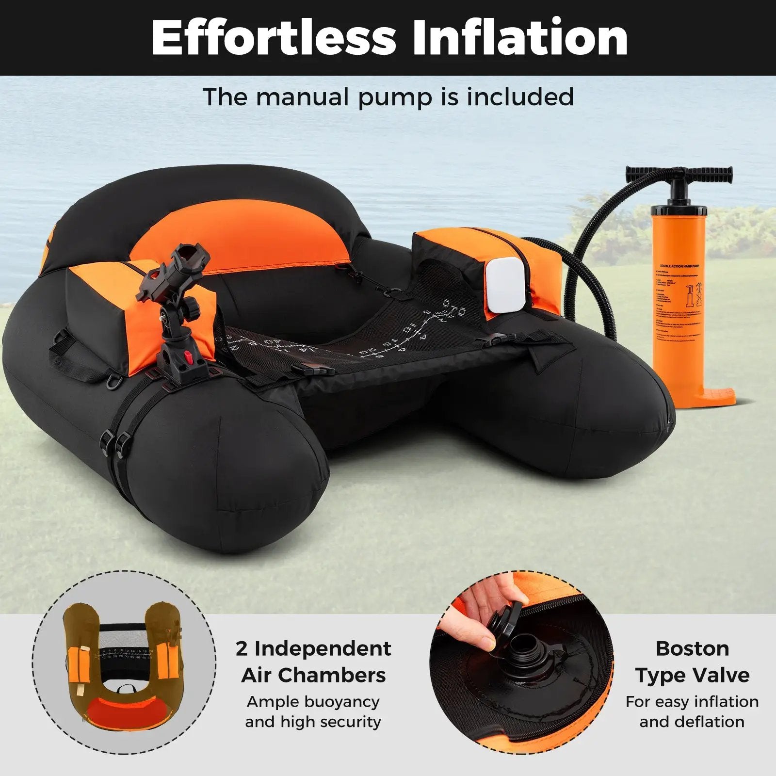 Inflatable Float Tube with Adjustable Fishing Rod Holder and Fish Hook Stator by DirectDeals