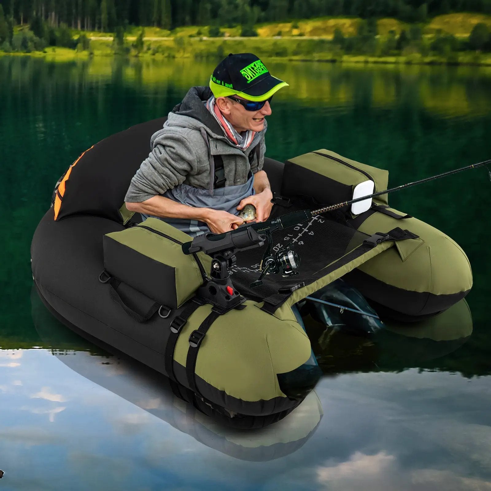 Inflatable Float Tube with Adjustable Fishing Rod Holder and Fish Hook Stator by DirectDeals