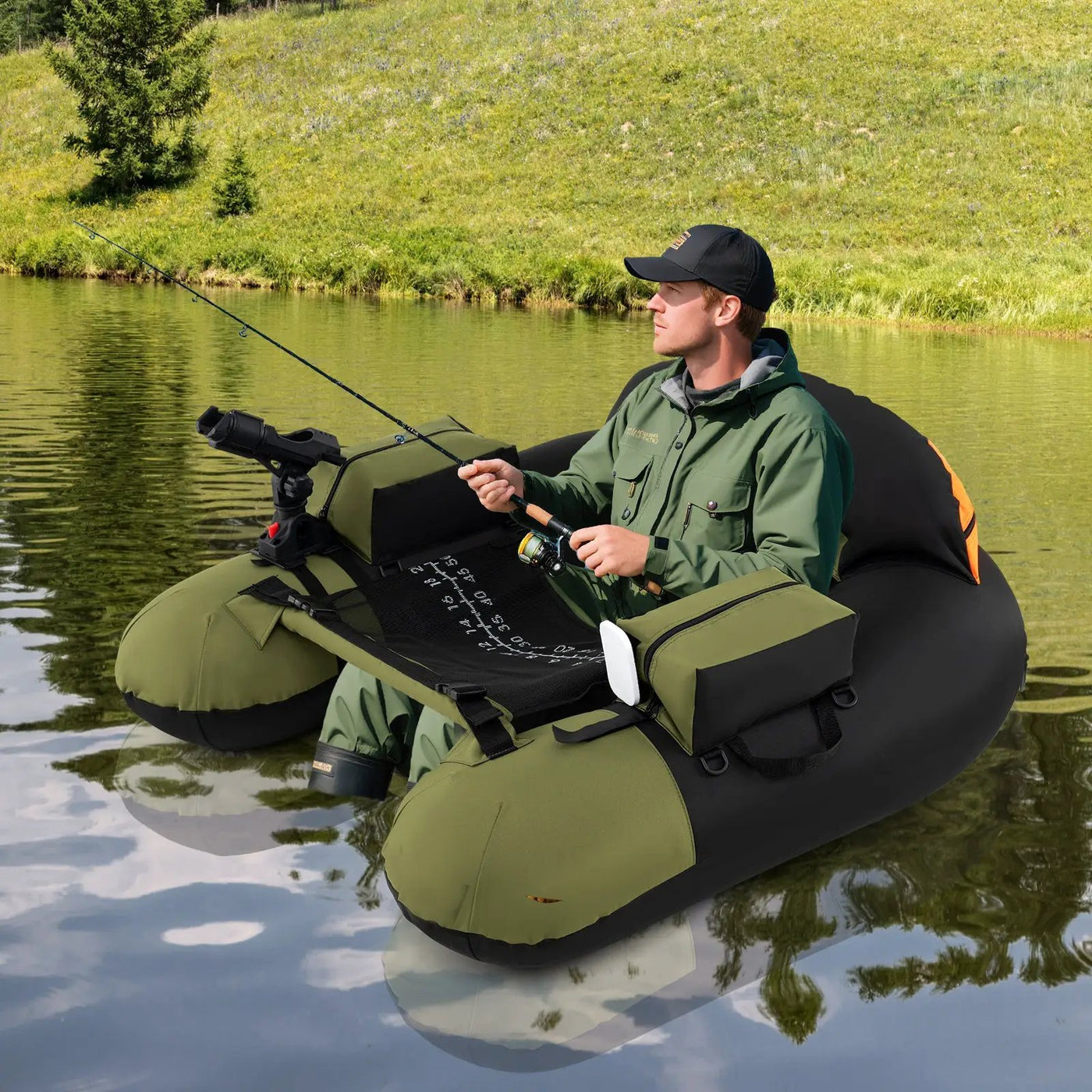 Inflatable Float Tube with Adjustable Fishing Rod Holder and Fish Hook Stator by DirectDeals