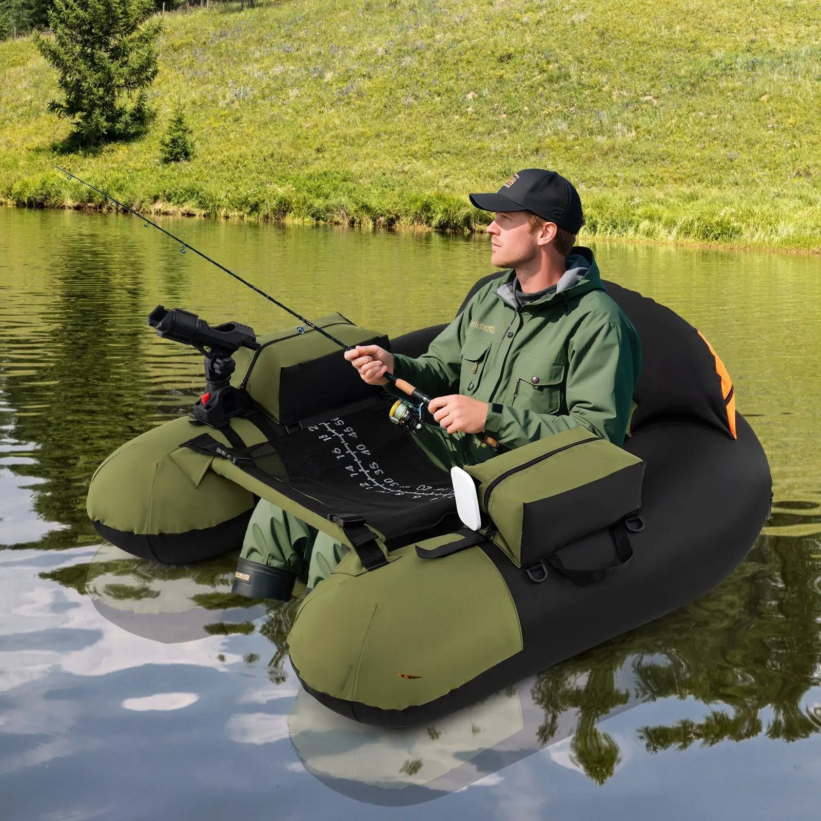 Inflatable Float Tube with Adjustable Fishing Rod Holder and Fish Hook Stator by DirectDeals