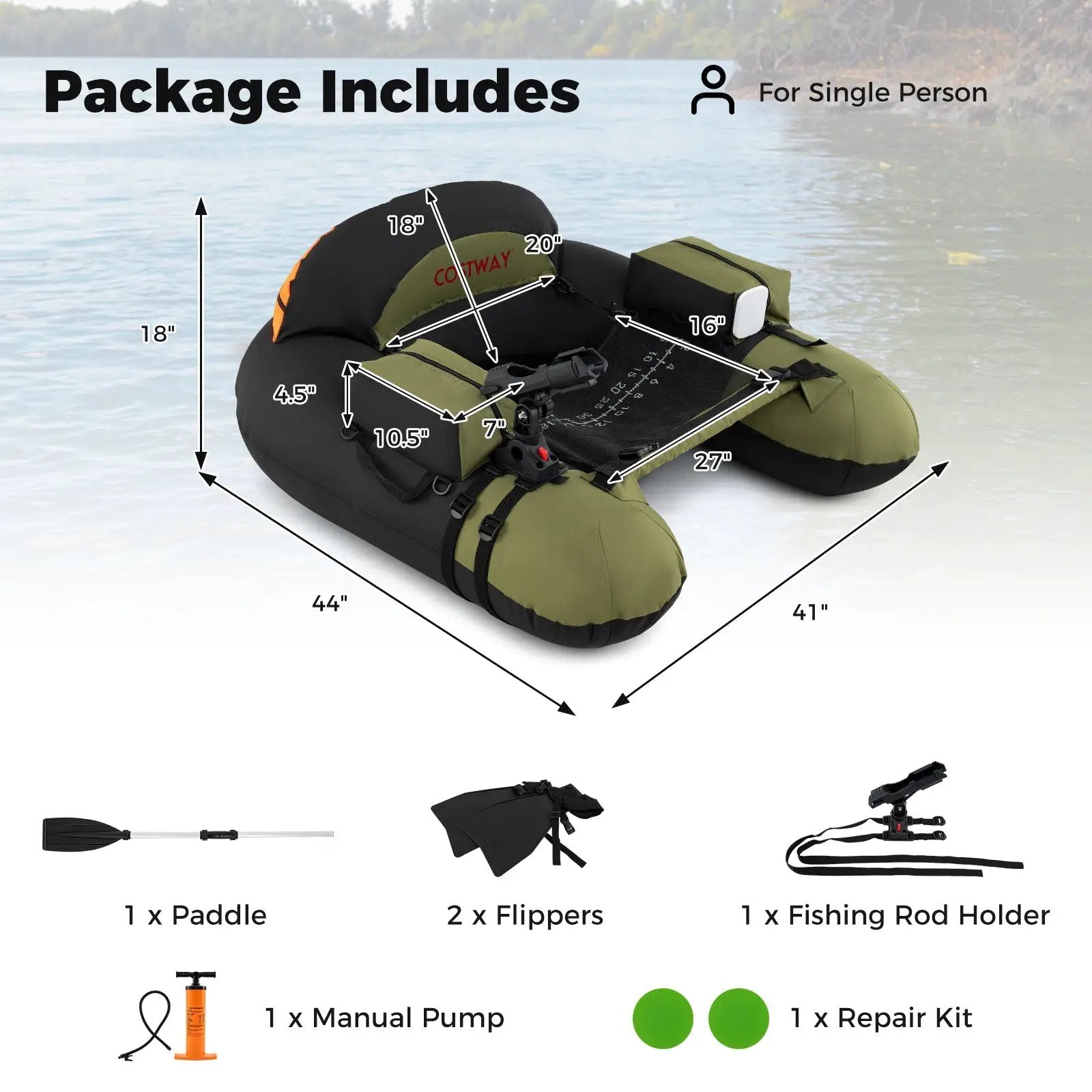 Inflatable Float Tube with Adjustable Fishing Rod Holder and Fish Hook Stator by DirectDeals
