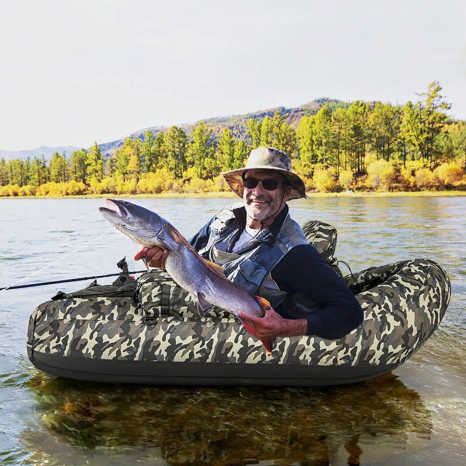 Inflatable Float Tube with Fish Ruler Rod Holder and Storage Pockets-Camouflage by DirectDeals