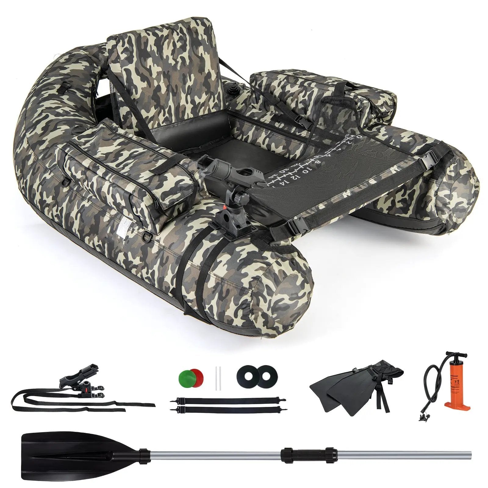 Inflatable Float Tube with Fish Ruler Rod Holder and Storage Pockets-Camouflage by DirectDeals