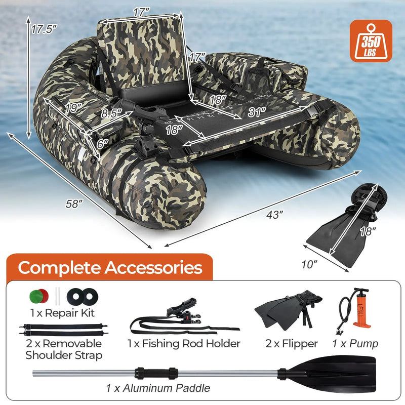 Inflatable Float Tube with Fish Ruler Rod Holder and Storage Pockets-Camouflage by DirectDeals