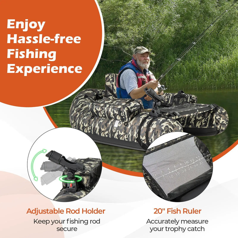 Inflatable Float Tube with Fish Ruler Rod Holder and Storage Pockets-Camouflage by DirectDeals