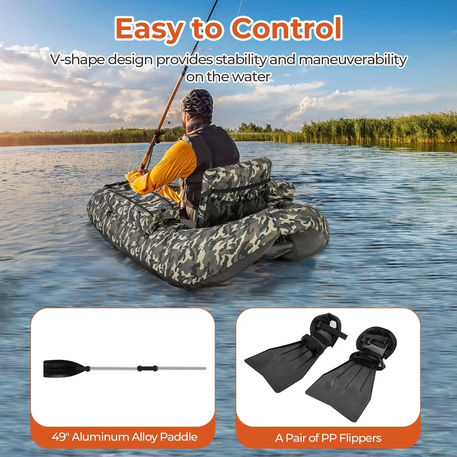 Inflatable Float Tube with Fish Ruler Rod Holder and Storage Pockets-Camouflage by DirectDeals