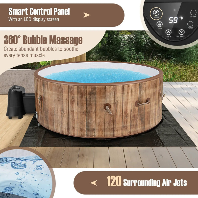 72 Inches Inflatable Hot Tub SPA with 120 Air Jets Electric Heater Pump for 4-6 Person-Coffee by DirectDeals