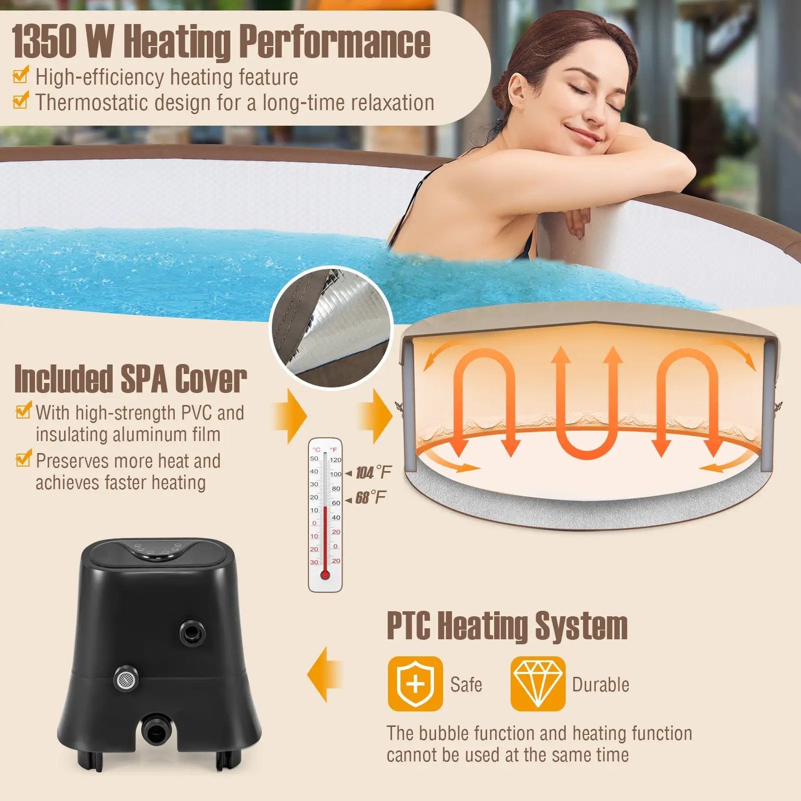 72 Inches Inflatable Hot Tub SPA with 120 Air Jets Electric Heater Pump for 4-6 Person-Coffee by DirectDeals