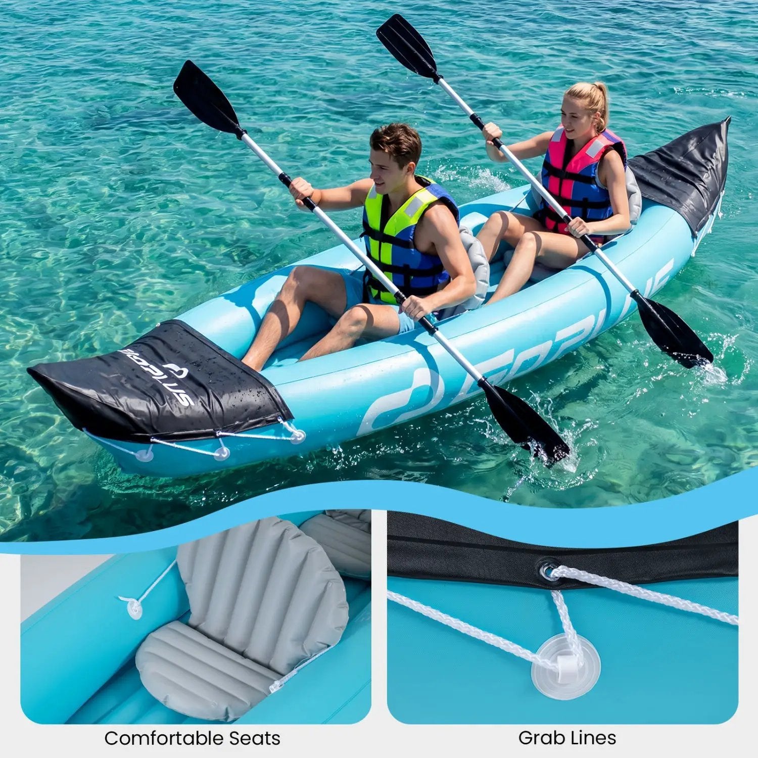 Inflatable Kayak 2 Person with Aluminum Paddles and Pump by DirectDeals