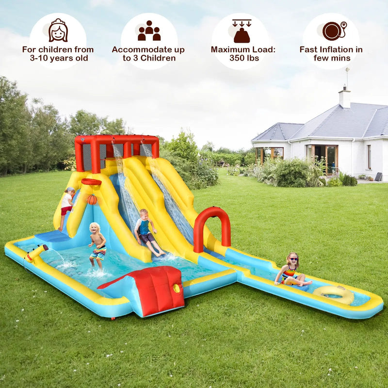 7-in-1 Inflatable Dual Slide Water Park Bounce House With 680W Blower by DirectDeals