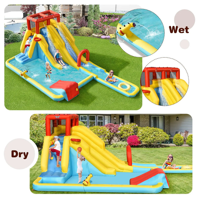 7-in-1 Inflatable Dual Slide Water Park Bounce House With 680W Blower by DirectDeals