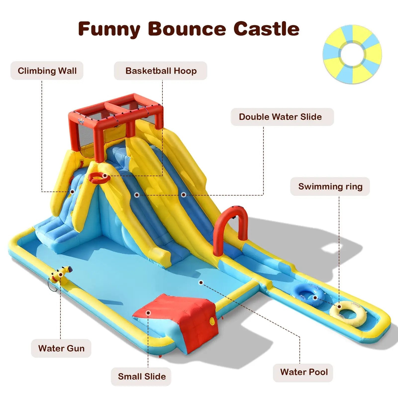 7-in-1 Inflatable Dual Slide Water Park Bounce House With 680W Blower by DirectDeals