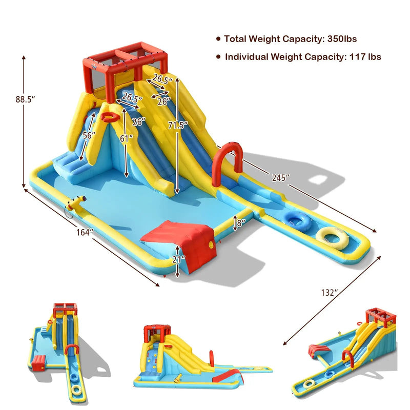 7-in-1 Inflatable Dual Slide Water Park Bounce House With 680W Blower by DirectDeals