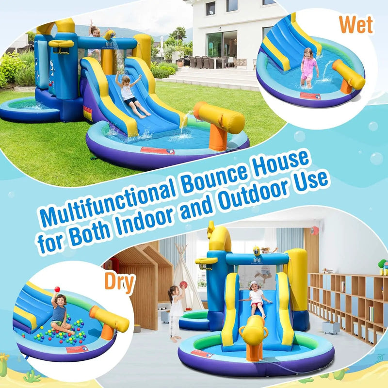Inflatable Ocean-Themed Bounce House with 680W Blower and 2 Pools by DirectDeals