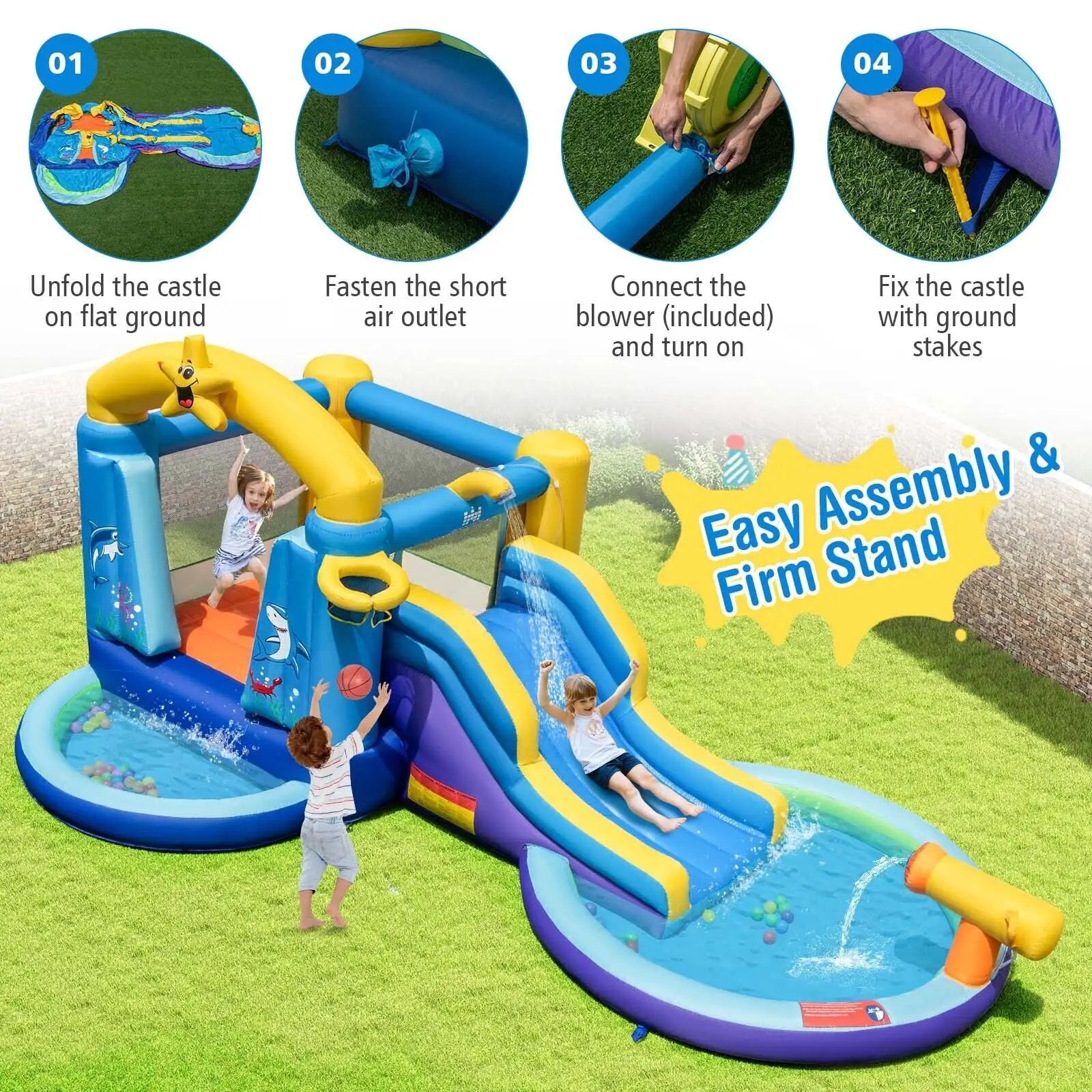 Inflatable Ocean-Themed Bounce House with 680W Blower and 2 Pools by DirectDeals