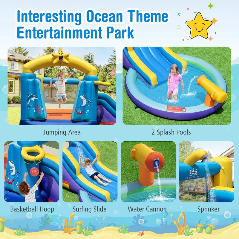 Inflatable Ocean-Themed Bounce House with 680W Blower and 2 Pools by DirectDeals
