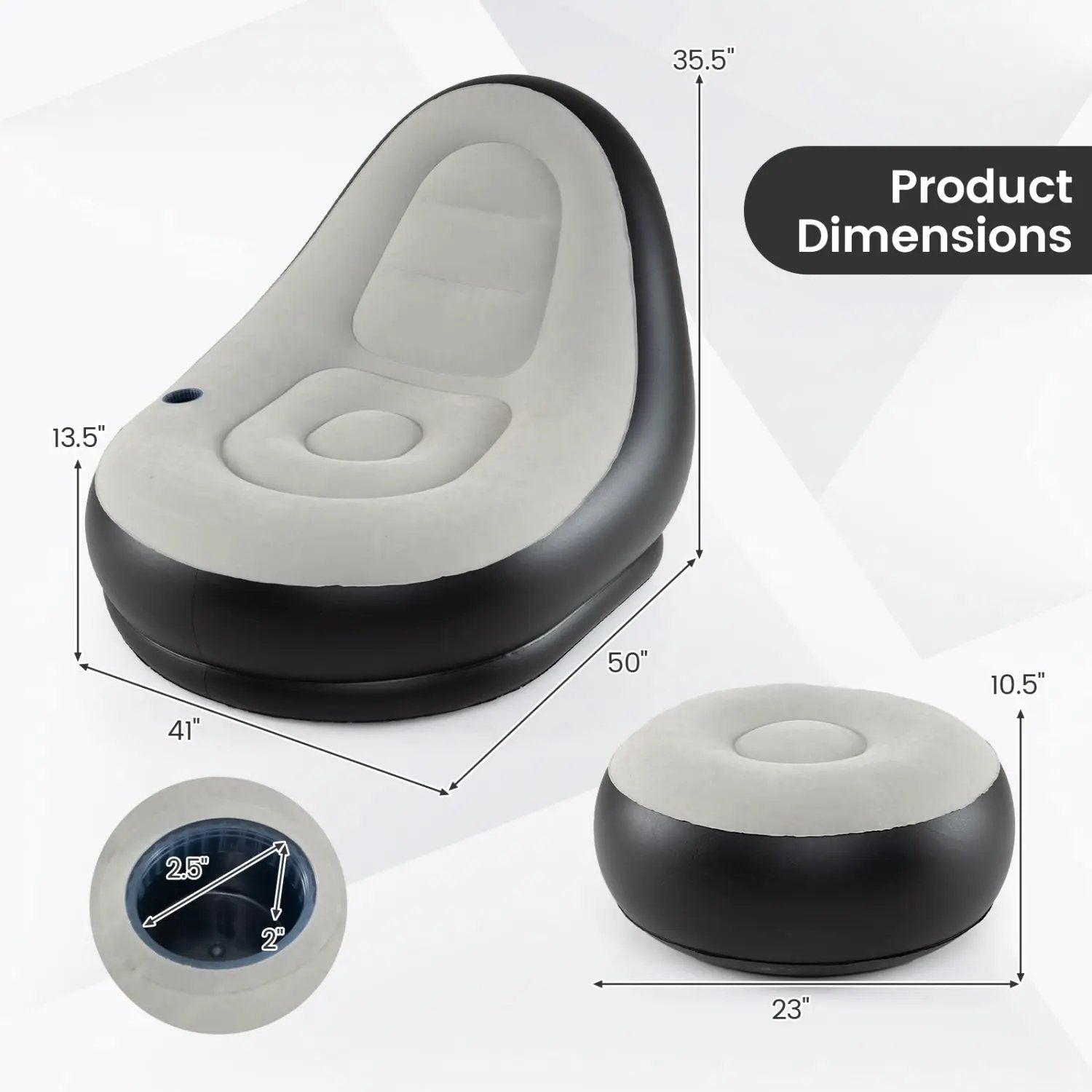 Inflatable Lounge Sofa with Ottoman Portable Air Sofa for Adults with Flocked Surface-Grey by DirectDeals