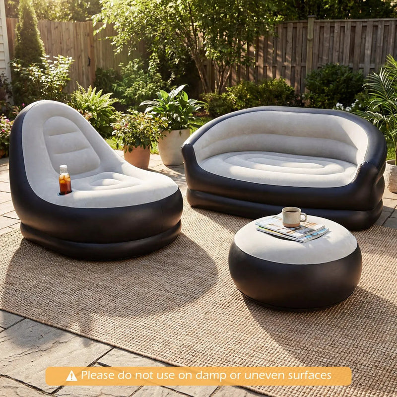 Inflatable Loveseat Couch Portable and Foldable 2-Seater Air Sofa for Adults with Flocked Surface-Grey by DirectDeals