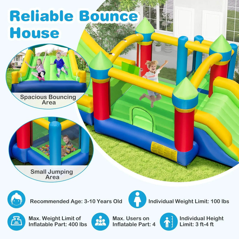 Inflatable Obstacle Course Bounce House with Dual Slides with 2 680W Blower by DirectDeals