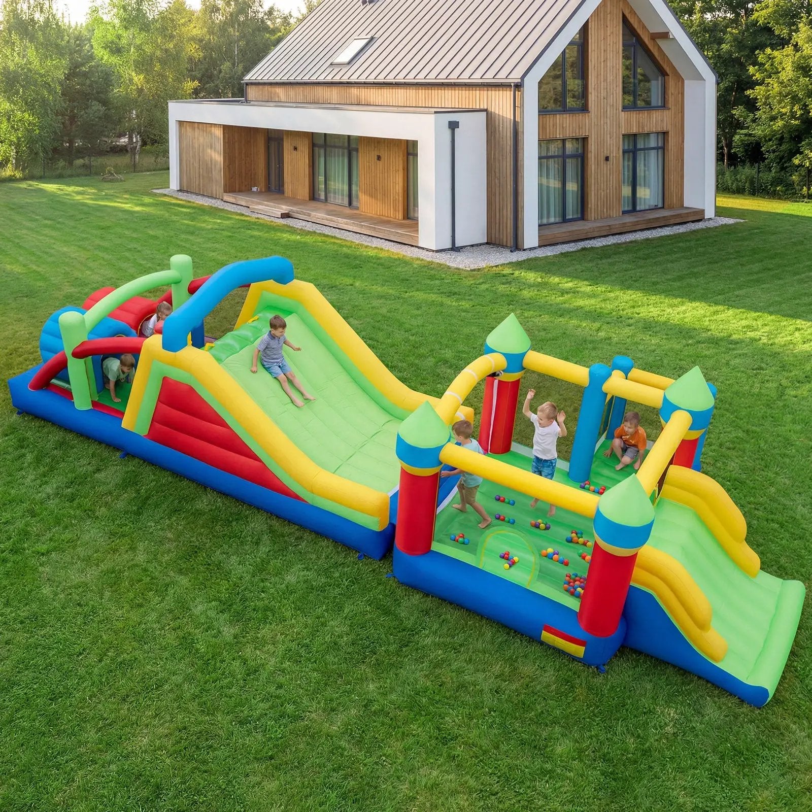 Inflatable Obstacle Course Bounce House with Dual Slides and Tunnels without Blower by DirectDeals