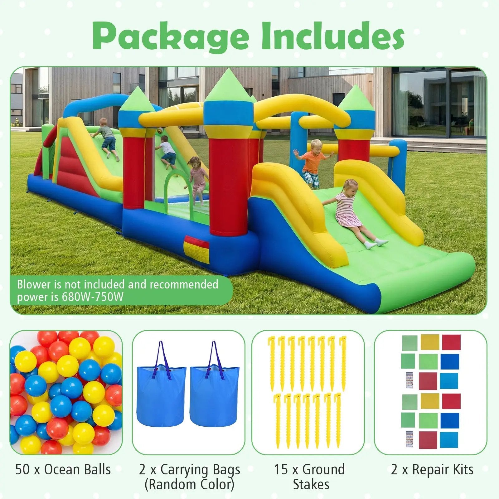 Inflatable Obstacle Course Bounce House with Dual Slides and Tunnels without Blower by DirectDeals