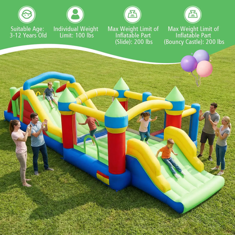 Inflatable Obstacle Course Bounce House with Dual Slides and Tunnels without Blower by DirectDeals
