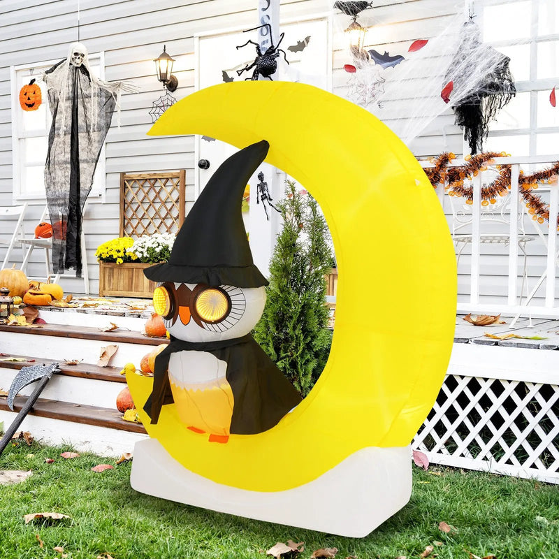 Inflatable Owl on Moon LED Lighted Halloween Decoration with Large Moon and Wizard Owl by DirectDeals