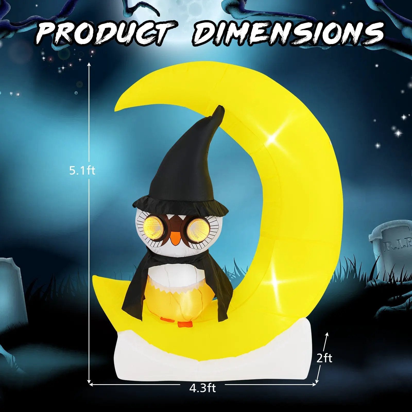 Inflatable Owl on Moon LED Lighted Halloween Decoration with Large Moon and Wizard Owl by DirectDeals