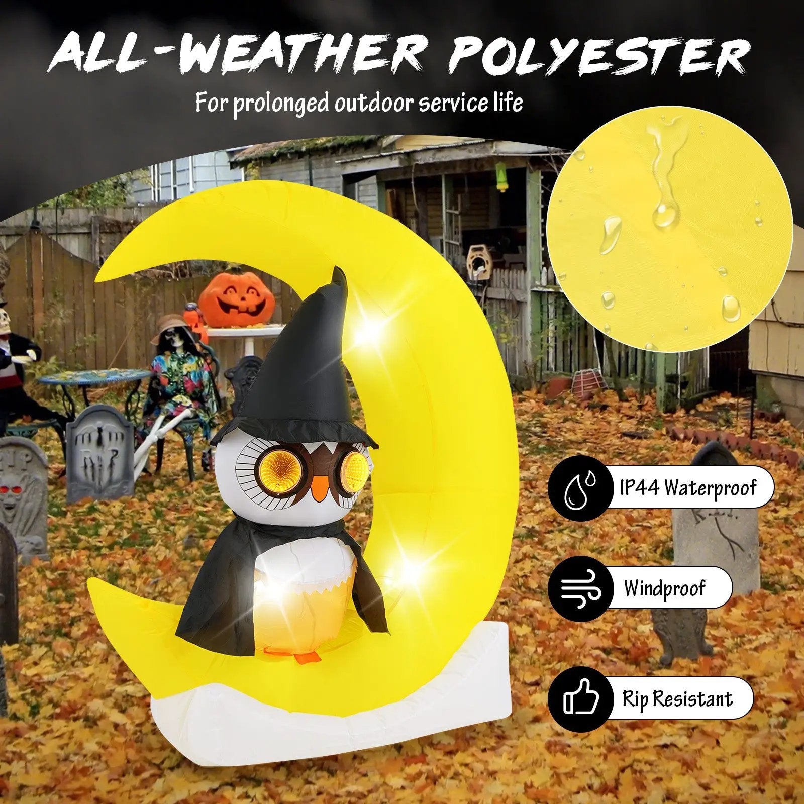 Inflatable Owl on Moon LED Lighted Halloween Decoration with Large Moon and Wizard Owl by DirectDeals