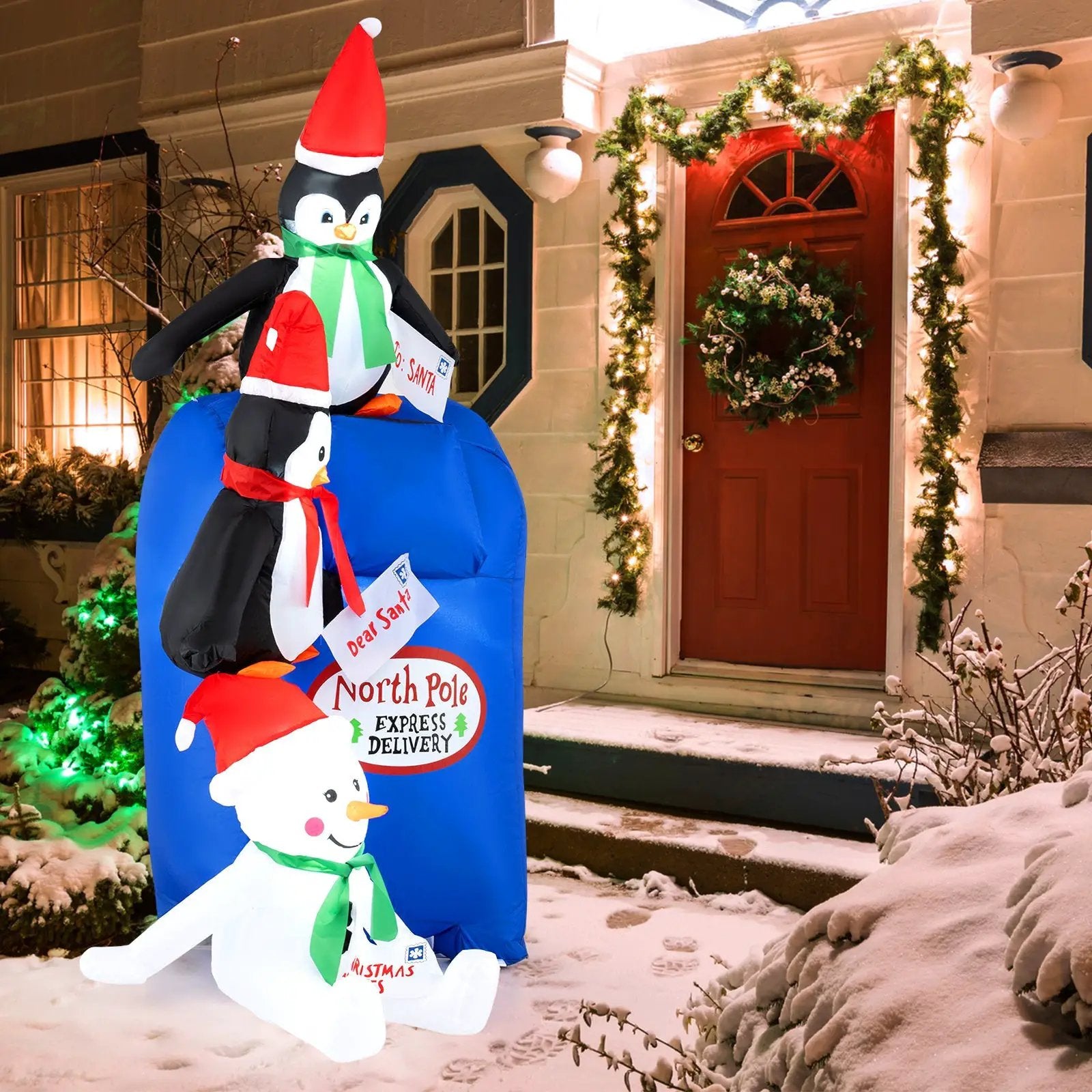 6 Feet Lighted Christmas Inflatable Penguins and Snowman with Built-in LED Lights by DirectDeals