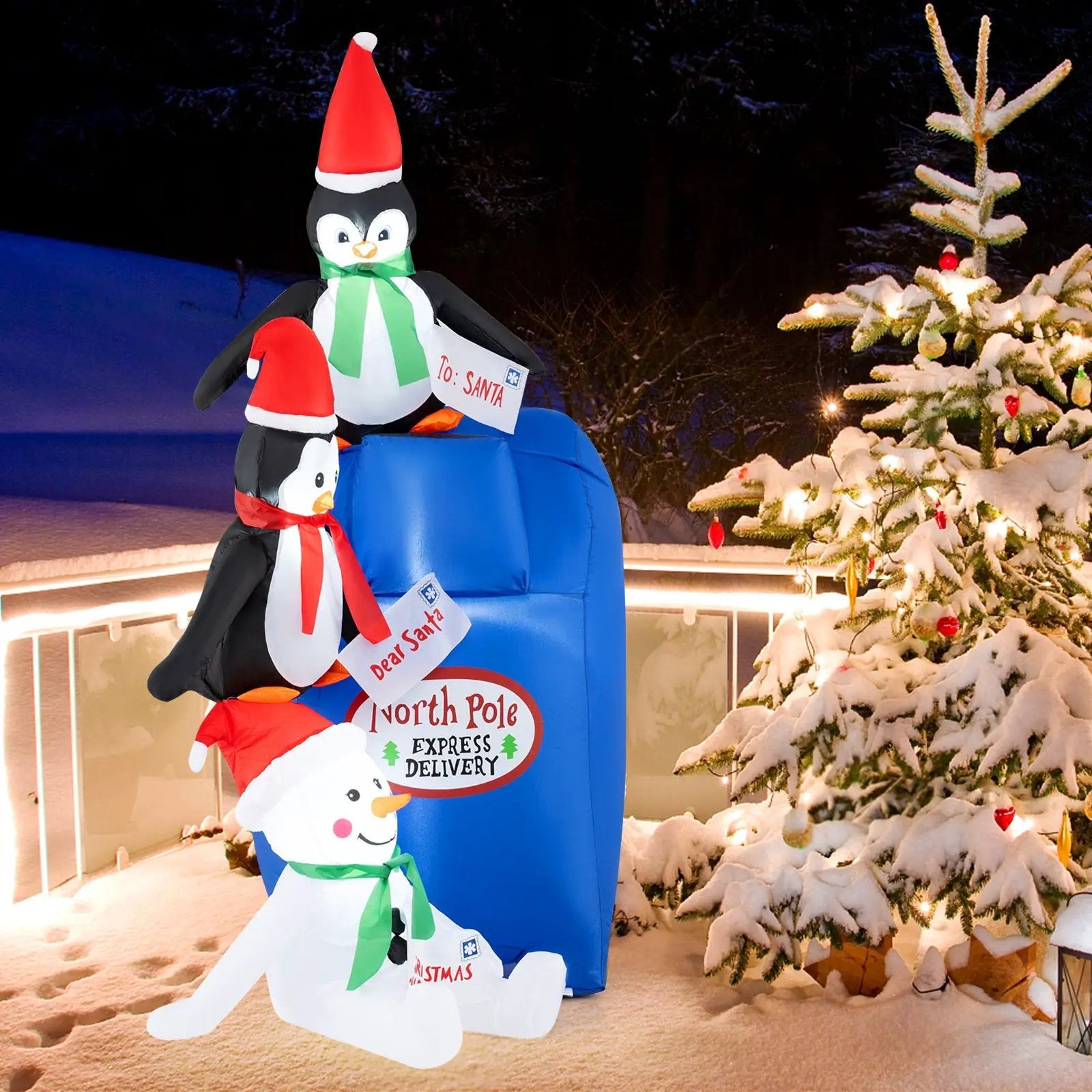 6 Feet Lighted Christmas Inflatable Penguins and Snowman with Built-in LED Lights by DirectDeals