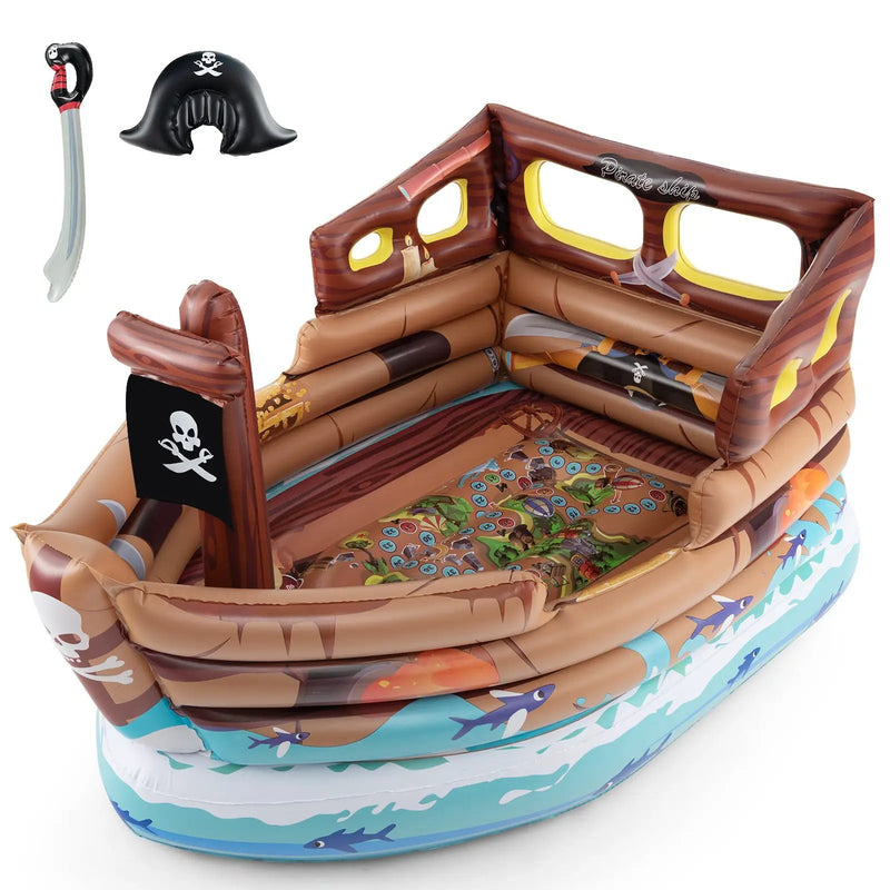 Inflatable Pirate Ship Playhouse with Built-in Motor and Inflatable Toy Sword-Brown by DirectDeals