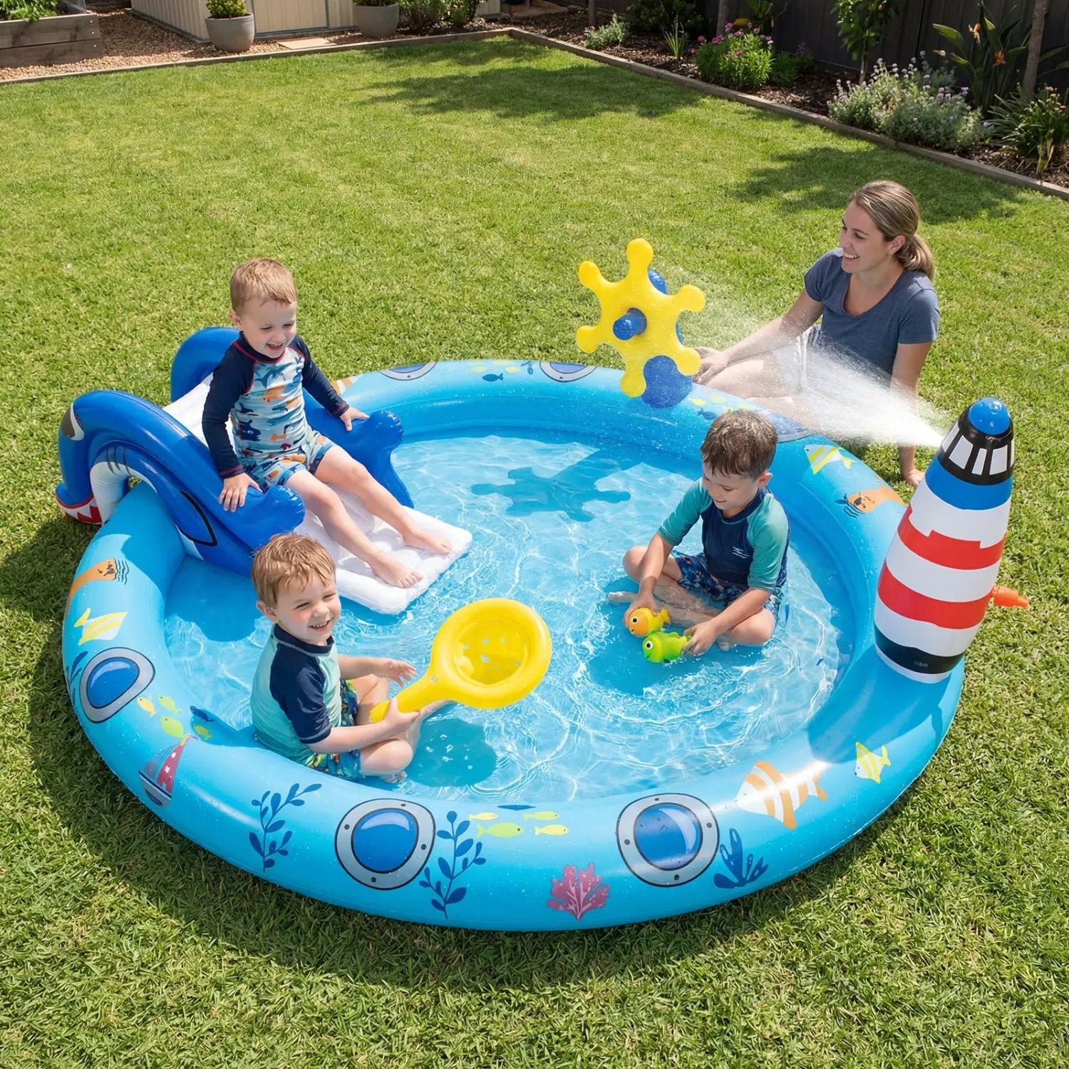 Inflatable Play Center Marine Life Spray Pool with Shark by DirectDeals