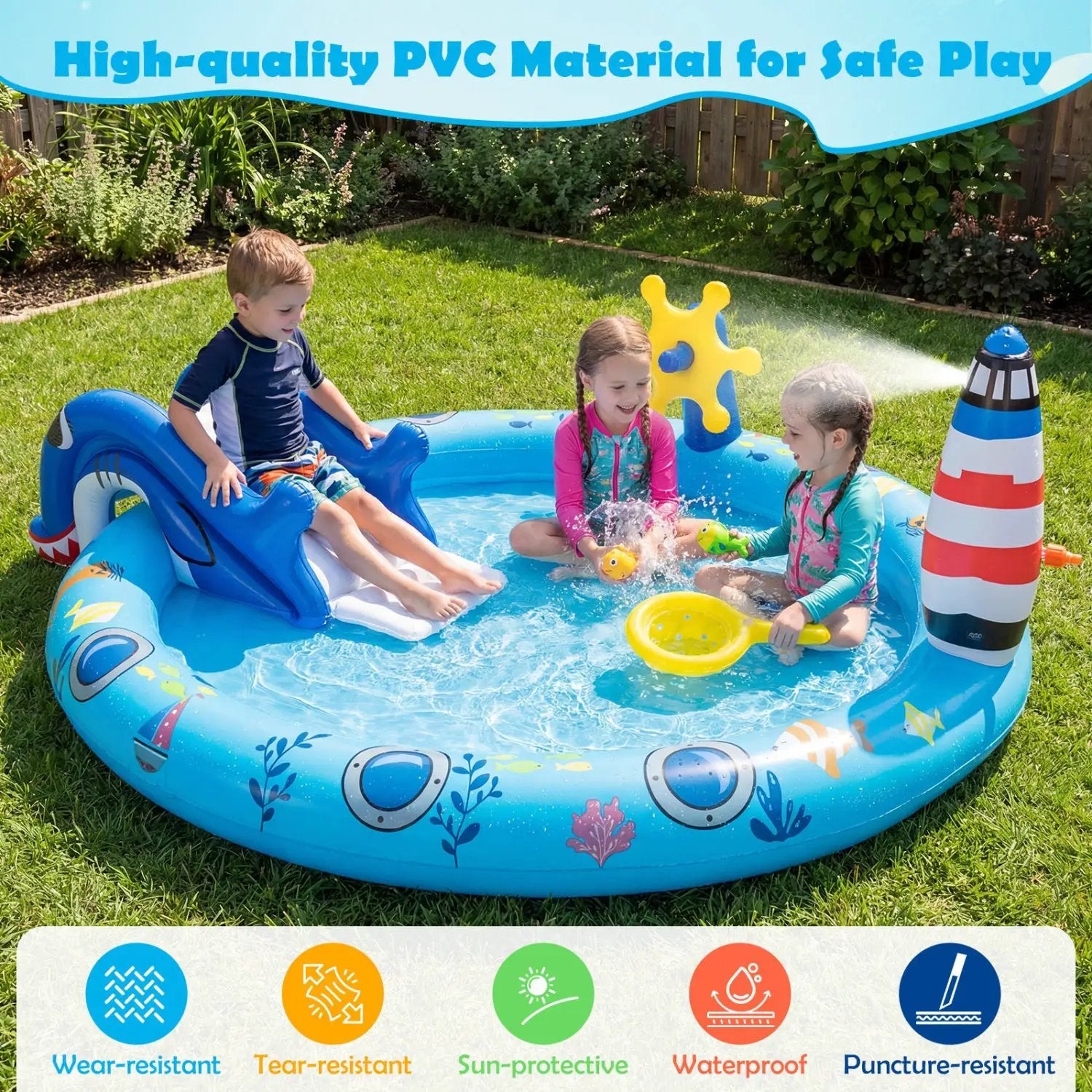 Inflatable Play Center Marine Life Spray Pool with Shark by DirectDeals